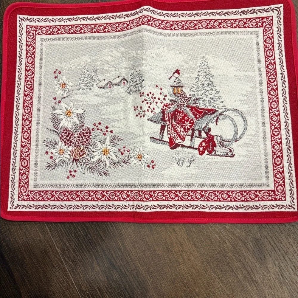TISSUS TOSELLI France holidays Jacquard Placemat Savoie Rouge ( 12 )